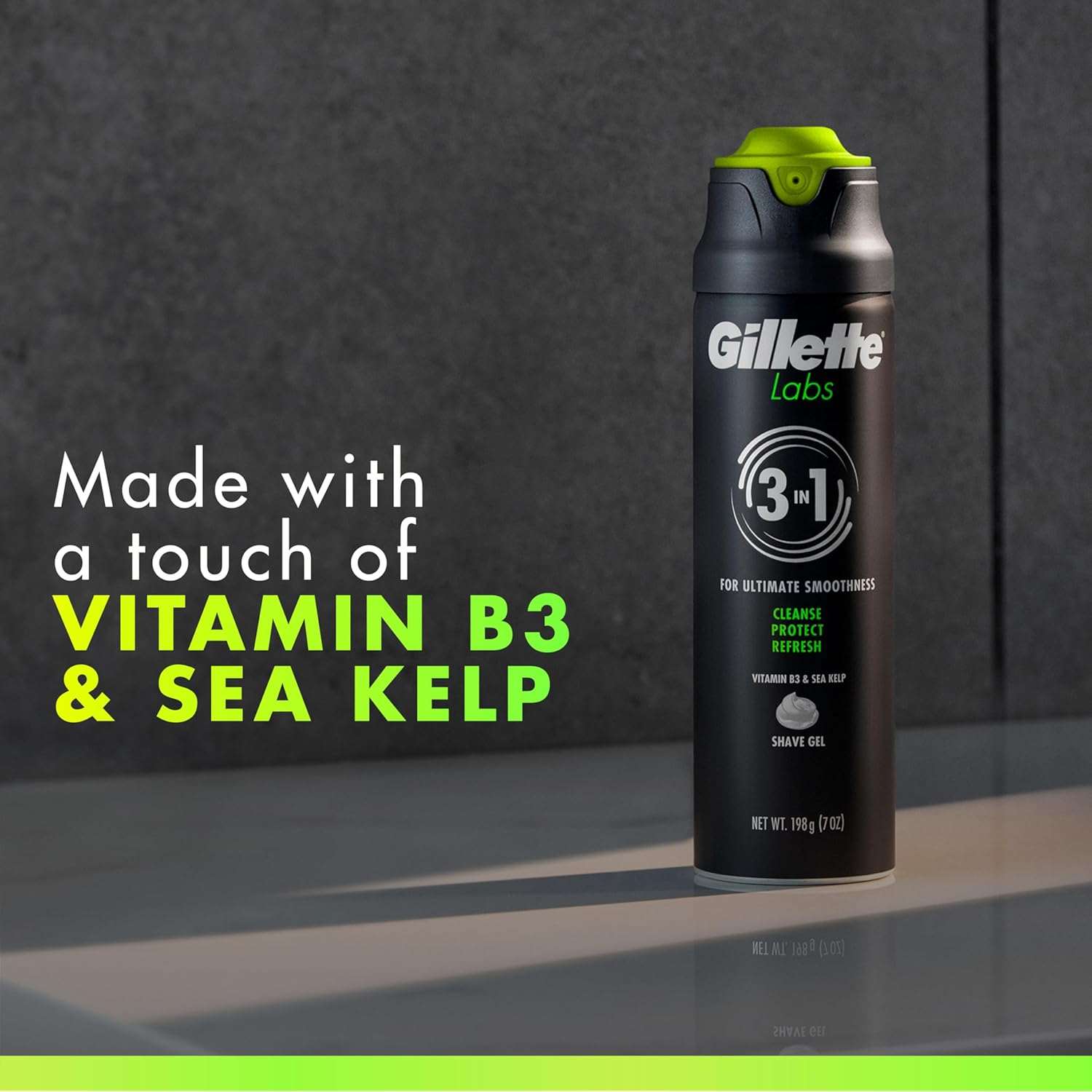 Gillette Labs Rapid Foaming Shaving Gel for Men, Alcohol, Dye and Paraben-Free with Vitamin B3 and Sea Kelp, Cools and Soothes Skin, 7 OZ