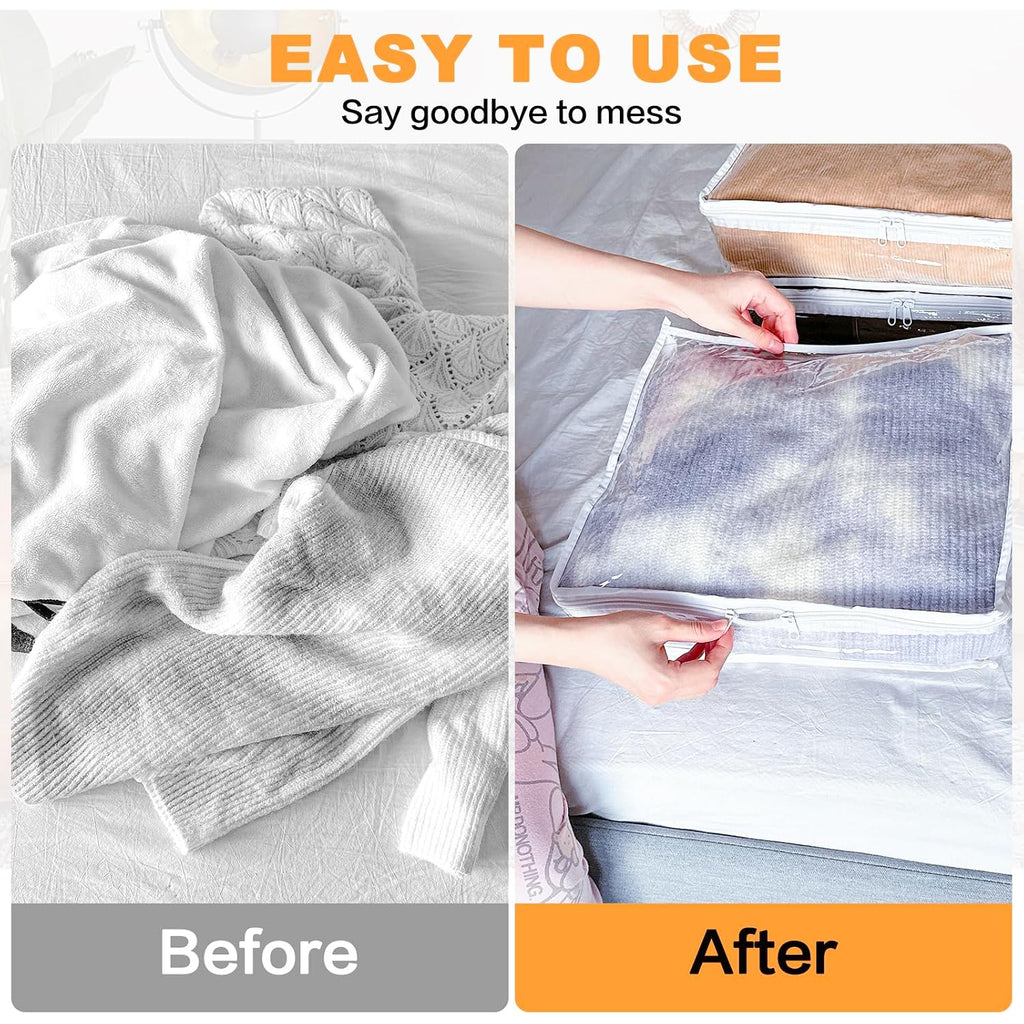 Clear Zippered Storage Bags Plastic Sweater Storage Bags With Zipper 6 Packs Clothing Organizer For Blankets Linen Sweater Bed Sheet Quilt Clothes Pillow (15.7 X 13.8 X 3.9 Inch, White)