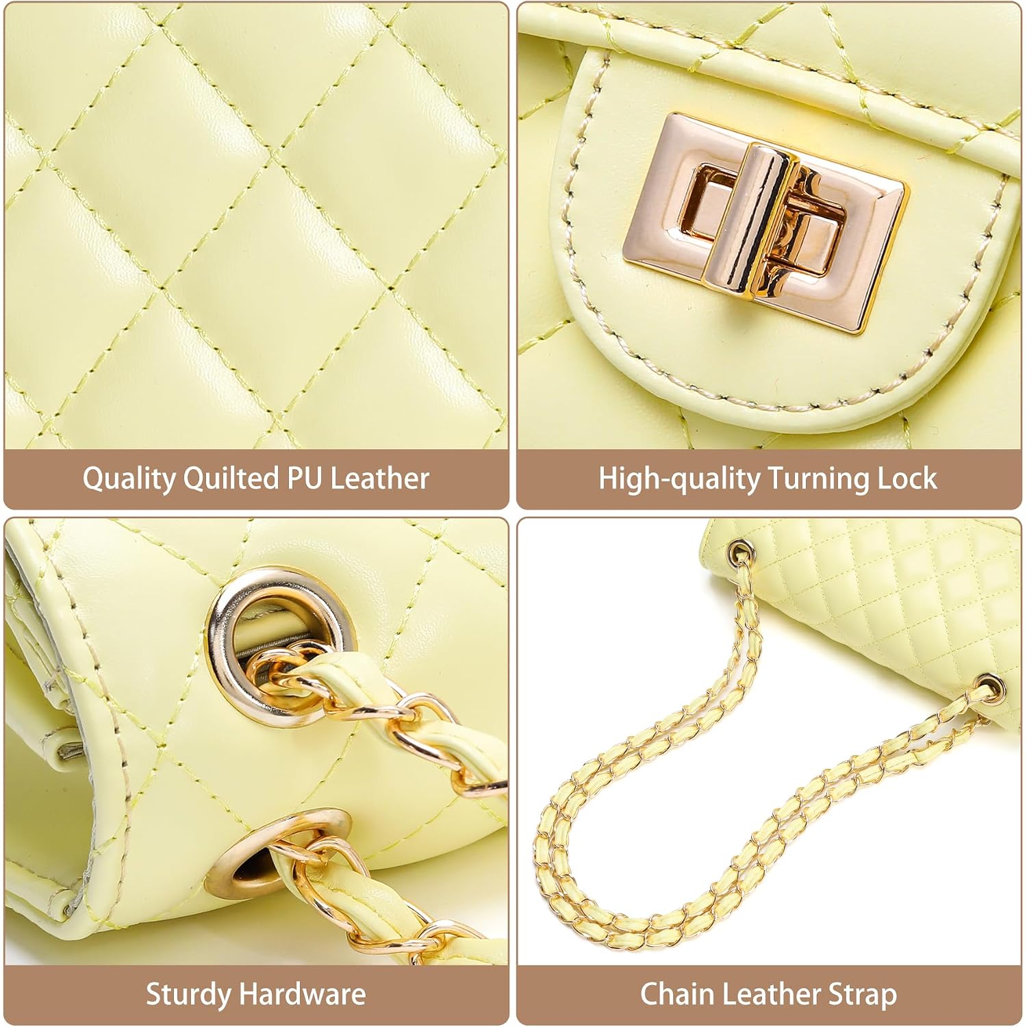 Quilted Crossbody Purse For Women Trendy Ladies Shoulder Bag With Chain Strap Pu Leather Cross Body Bags Satchel Handbag