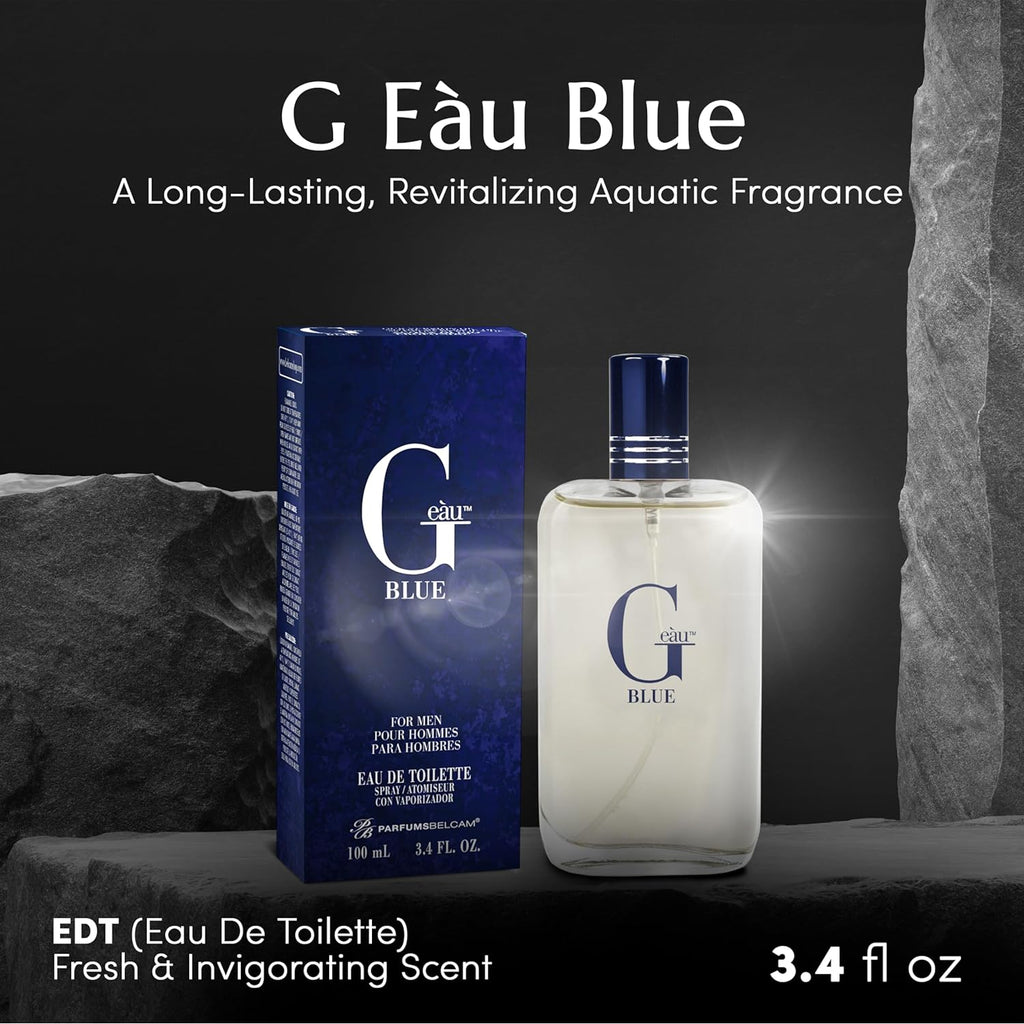PB ParfumsBelcam G Eau Blue Eau de Toilette Spray – Men’s Cologne, Long-Lasting Summer Fragrance for Men and Teen Boys, Perfume para Hombre – 3.4 Fl Oz – Fresh Blue Scent
