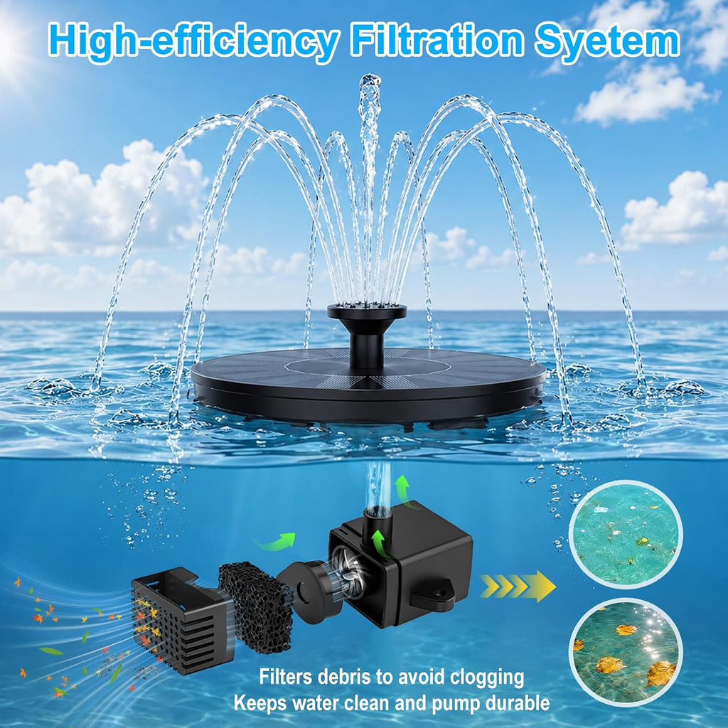 Solar Fountain Pump 1.5W Upgraded Submersible Solar Water Fountain Panel Kit For Bird Bath,Small Pond,Garden And Lawn Solar Water Pump Built-In Filter