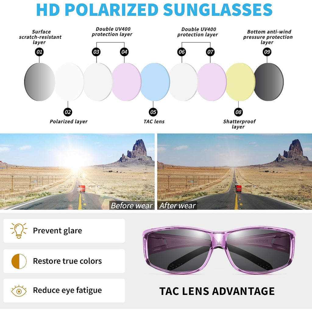 Polarized Sunglasses Fit Over Glasses For Men Women, Wraparound Sun Glasses Uv400 Protection For Driving Fishing
