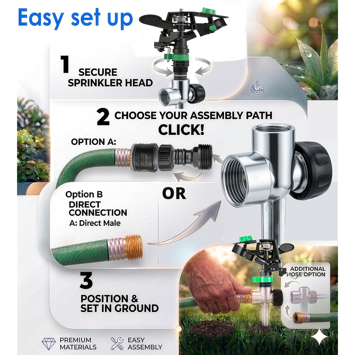 Apt Sprinklers For Yard Lawn & Garden| 80 To 5800 Sq Ft Adjustable (2-Pack) | Pulsating Impact Rotating Custom Pattern Commercial Farming Grade Water Saving Sprinkler With 4X Larger Droplets