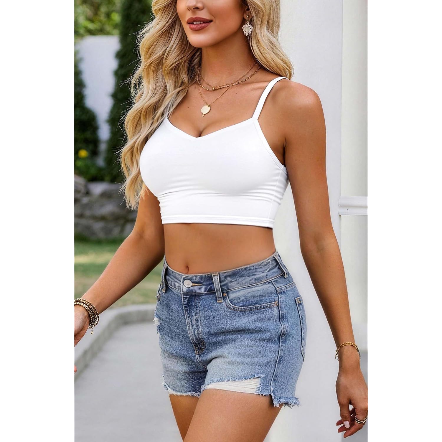 Women'S Spaghetti Strap Crop Cami Tops, Basic Slim Fit Stretchy Tank Tops