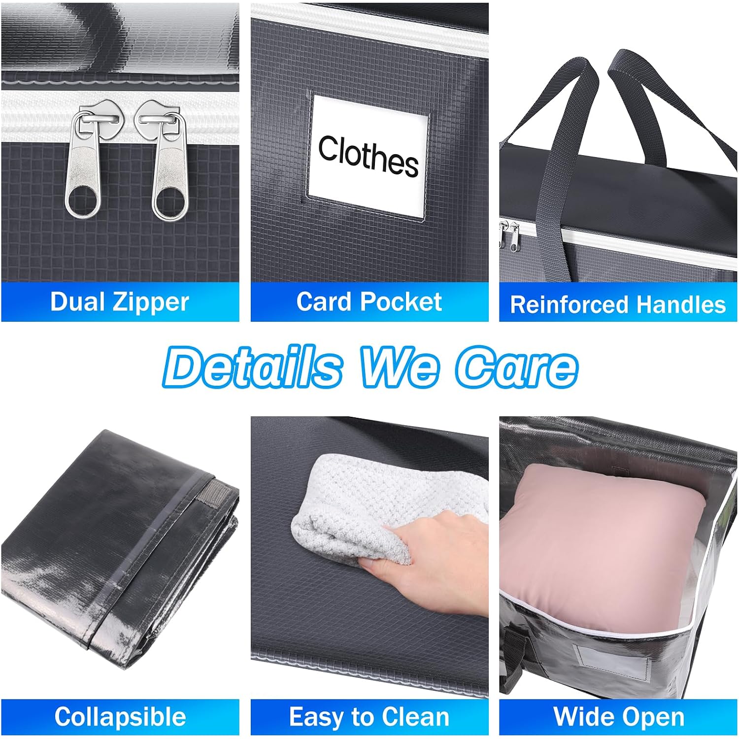 Elegantarray 6 Pack Moving Bags Heavy Duty, Moving Boxes, Storage Bags With Zipper & Handles & Tag For College & Dorm Moving Supplies Grey Laundry Hamper Bag, Foldable Space-Saving Totes (93L, Grey)