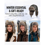 CLAPE Winter Trapper Hat with Ear Flaps, Waterproof PU Leather Aviator Hat with Faux Fur Lining for Men & Women
