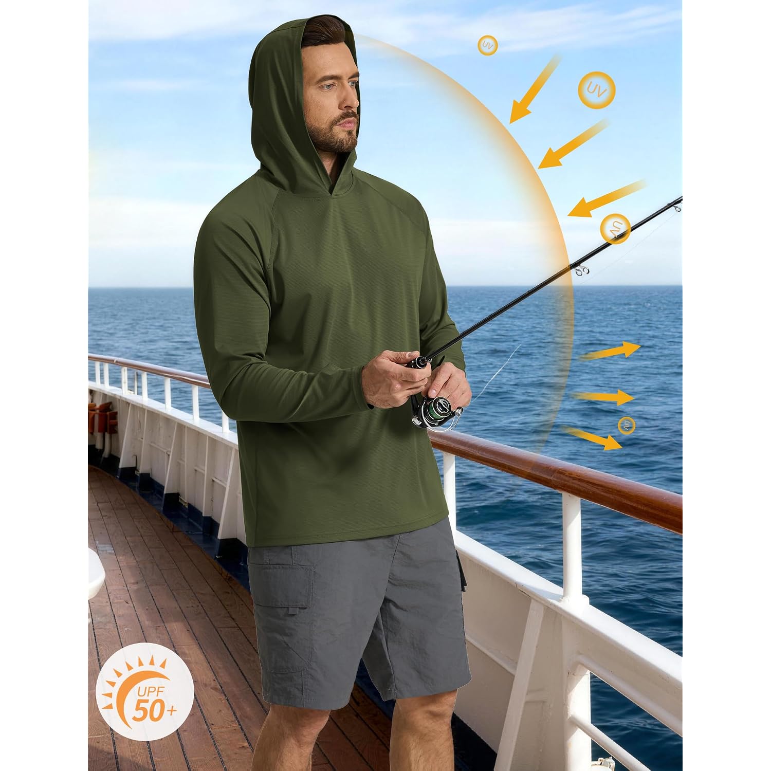 Coofandy Men'S Spf 50+ Sun Shirts Long Sleeve Rash Guard Thin Summer Hoodie Sun Protection Fishing Shirt With Thumbhole