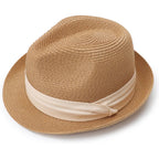 Dreshow Women Straw Sun Hat Short Brim Panama Travel Fedora Summer Hat Roll Up Beach Cap For Women Upf 50+