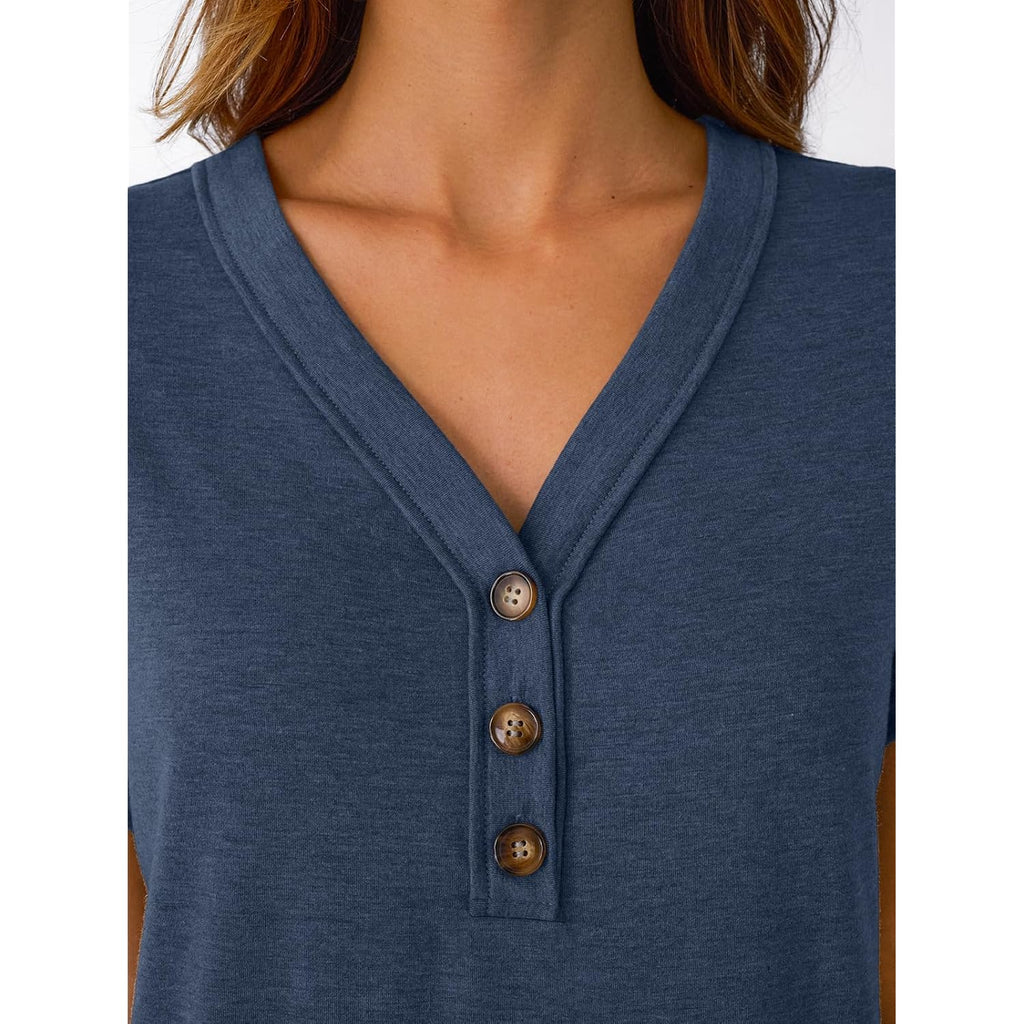 Short Sleeve V Neck T Shirts Womens Summer Business Casual Dressy Tops 2026 Henley Loose Fit Basic Spring Outfit
