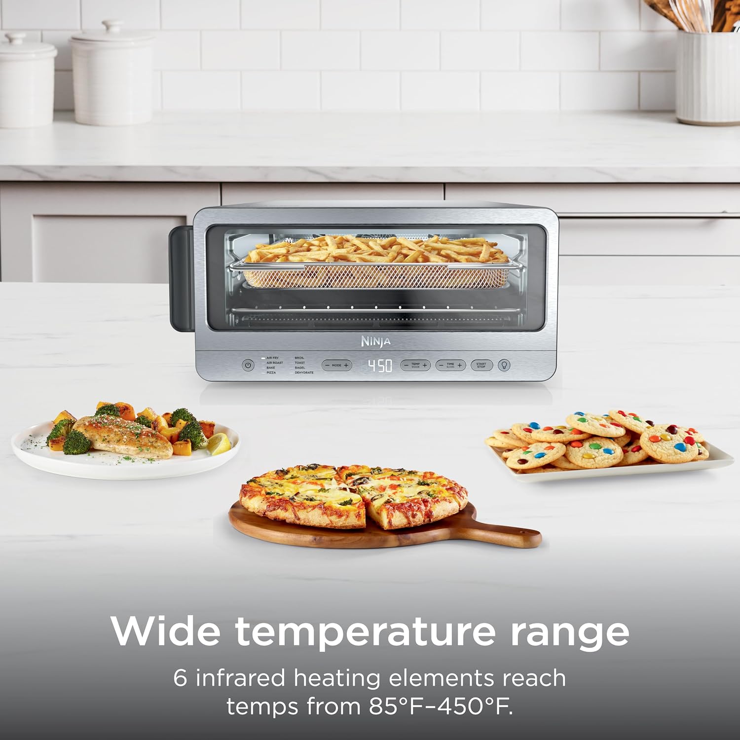 Ninja Air Fryer Toaster Oven Combo | 8-In-1 Functionality | Flip Up & Away For Storage Space | Air Fry Basket, Sheet Pan, Wire Rack & Removable Crumb Tray |1800 Watt | Stainless Steel | Sp151