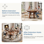 Dumos Extendable Round Dining Table For 4-8, Kitchen Table Storage Shelf | Extendable Oval Wood Pedestal Base, Space Saving Modern Style For 4-8, Brown