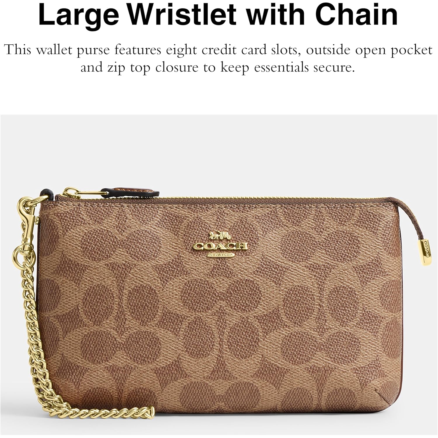 Coach Women'S Crossgrain Leather Wristlet W Chain