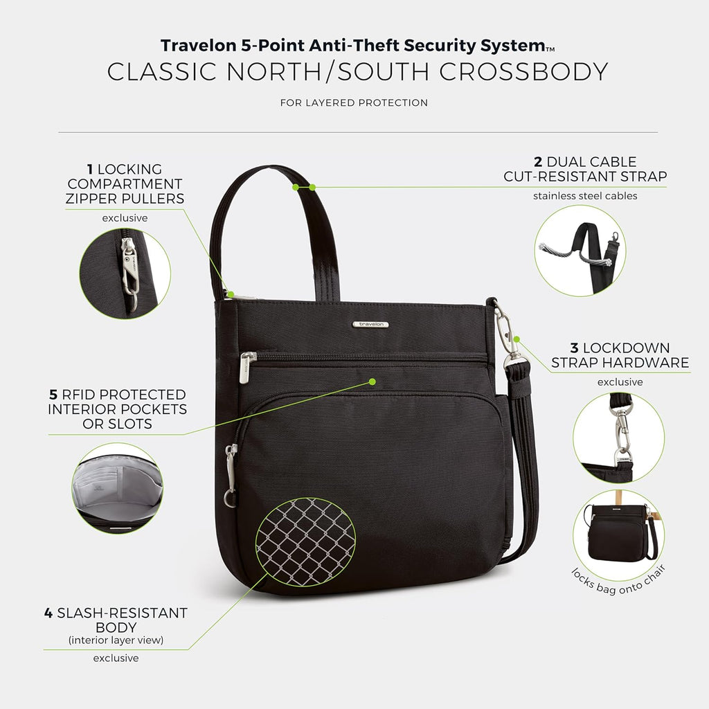 Travelon Anti-Theft Classic North/South Crossbody Bag