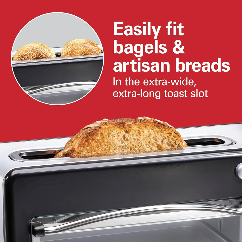 Hamilton Beach 2-In-1 Countertop Toaster Oven & Long Slot 2 Slice Toaster | Versatile Toasting & Baking | Auto Shut Off | Shade Selector & Temperature Control |Compact Retro Design | Black | 22725