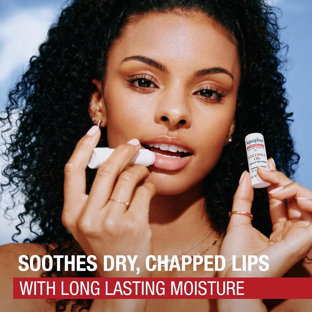 Aquaphor Naturally Inspired Lip Repair Stick With Coconut Oil And Natural Shea Butter, Hydrating Lip Balm Immediately Relieves Dryness, 0.17 Oz Stick