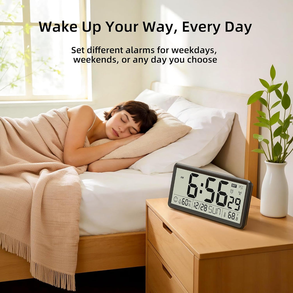 Easyera 15'' Large Digital Atomic Wall Clocks Battery Operated, Auto Dst