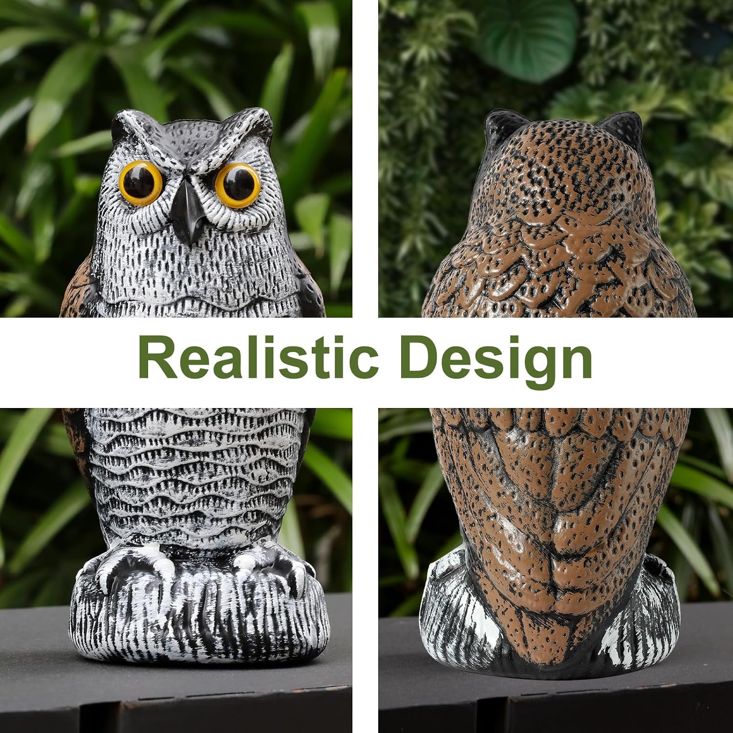 Offo Fake Owls, Plastic Owl Statue To Decorate The Garden, Porch Pool Patio Yard, Halloween Decorations For Outdoor Garden, 8.3-Inch Height, Brown And White