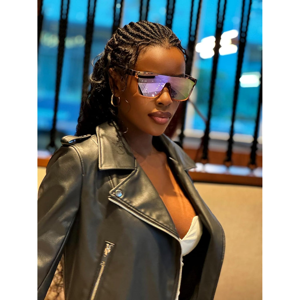 FEISEDY Sunglasses for Women Men, Fashion Mirrored Single Lens, Driving Beach Sunnies UV400 Shades B2996