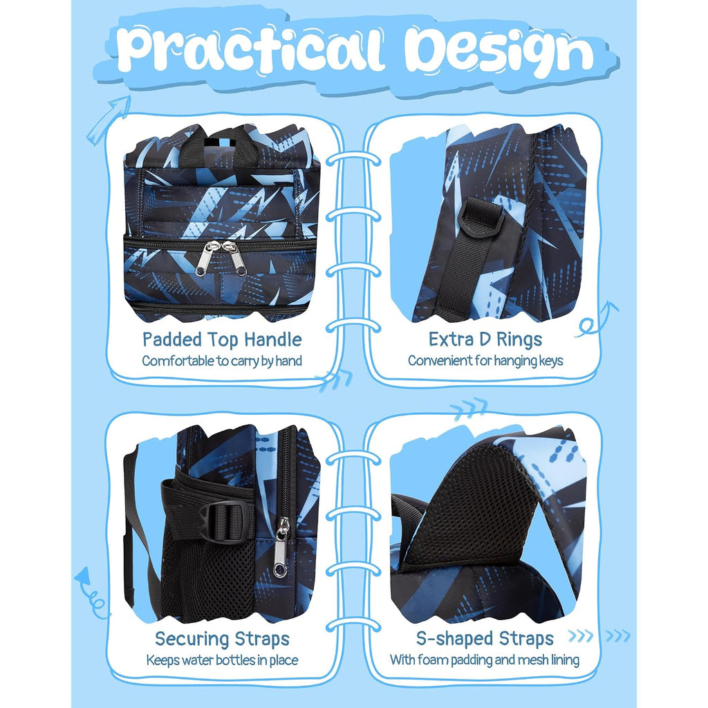 Kids School Backpack For Boys Girls Ages 6-8 8-10 10-12 Elementary Middle School Book Bags With Laptop Compartment Mochilas Escolares Para Niños Niñas De 8 10 12 Años (Blue, Geometric)