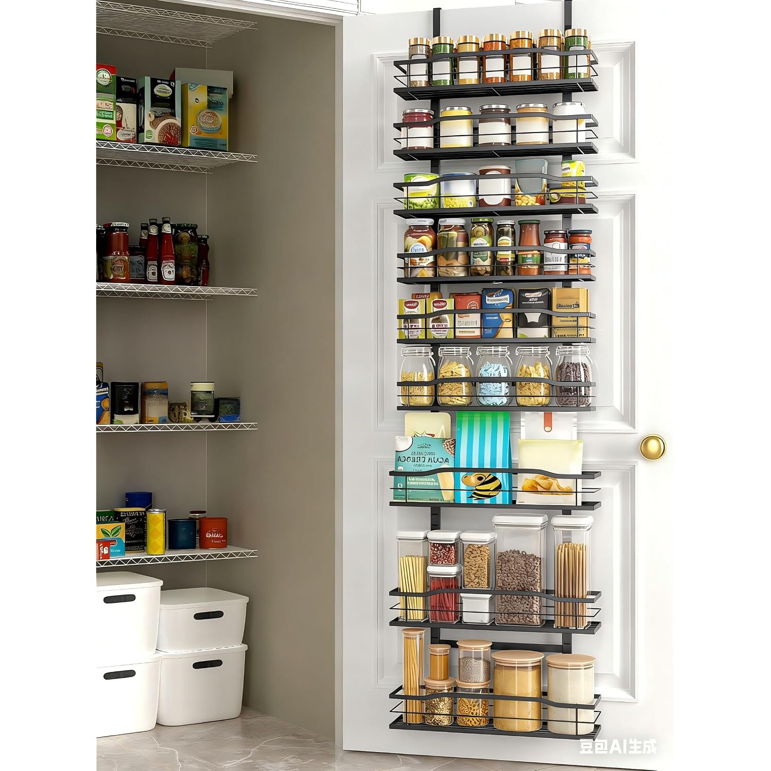 Moforoco White 9-Tier Over The Door Pantry Organizer, Pantry Organization And Storage, Metal Hanging Spice Rack Shelves Door, Home & Kitchen Essentials, Laundry Room Bathroom Organization
