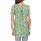 Women's Tunic Tops Short Sleeve Henley Pleated Blouse Loose Fit Summer Shirts for Leggings
