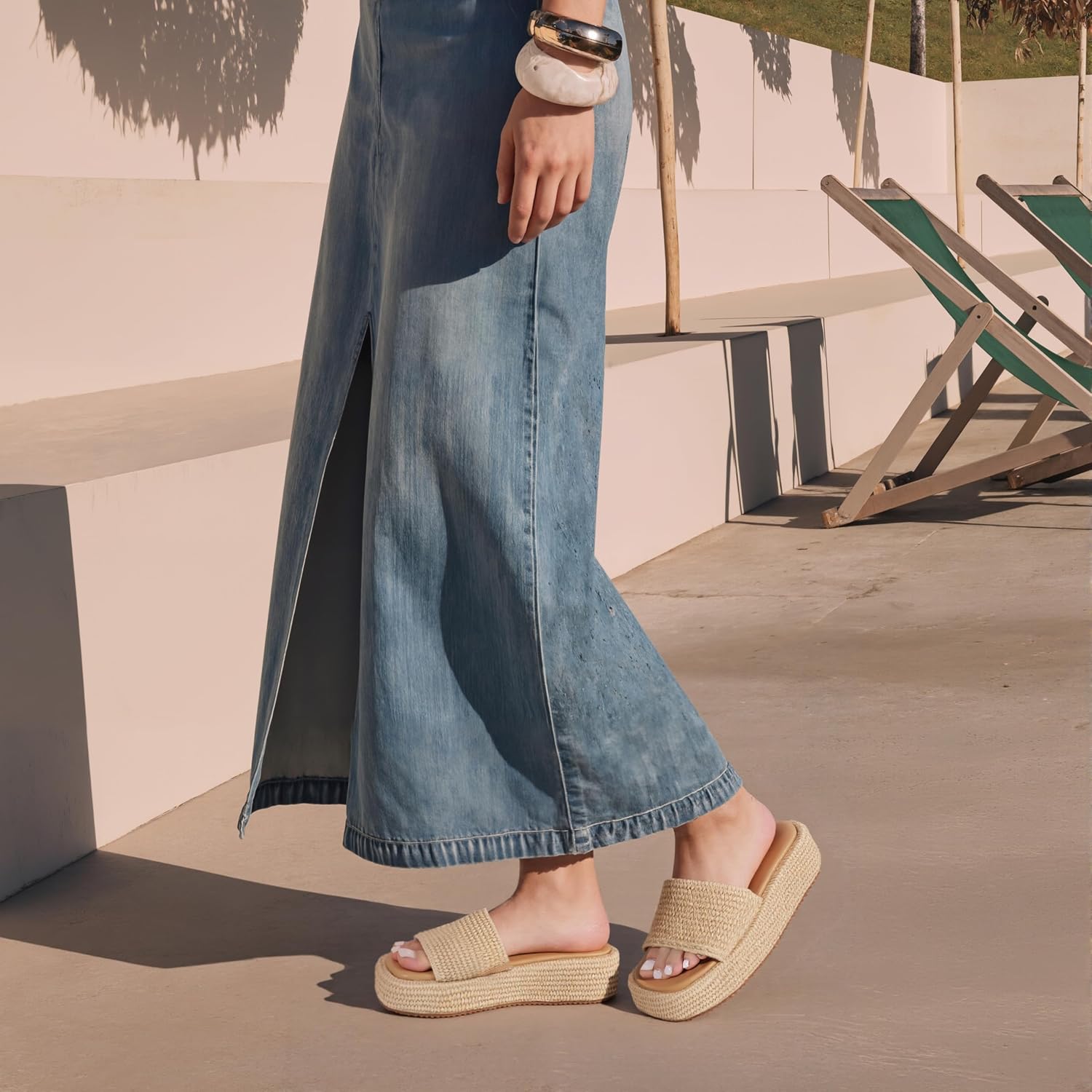 Platform Sandals Women Slip On Espadrille Wedges Slides Bohemia Sandals Flatform Open Toe Beach Sandals