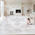 XLUEZ Area Rug 8x10 Living Room Rug, Machine Washable Vintage Distressed Medallion Rug Non-Slip Soft Low Pile Large Indoor Rugs for Bedroom Dining Room Office Children's Room (Beige,8'x10')