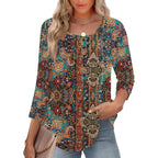3/4 Length Sleeve Womens Tops Round Neck Casual Summer Tunic Tops Basic Tees Blouses Dressy T-Shirts Pleated Shirts