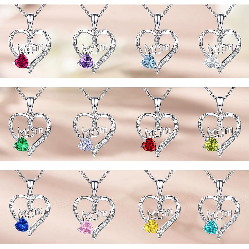 Love Heart Pendant Necklaces for Women, Mother's Day Gifts for Mom Grandma Wife from Daughter Son, I Love You Mom (With gift box)