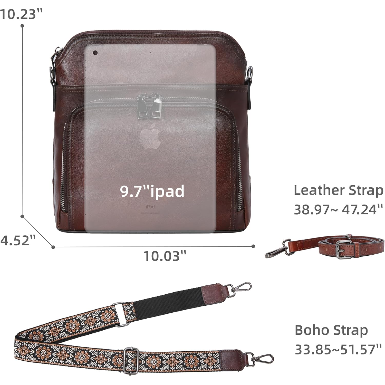 Iswee Leather Crossbody Bags for Women Multi Pockets Medium Shoulder Bag Lightweight Functional Travel Purse