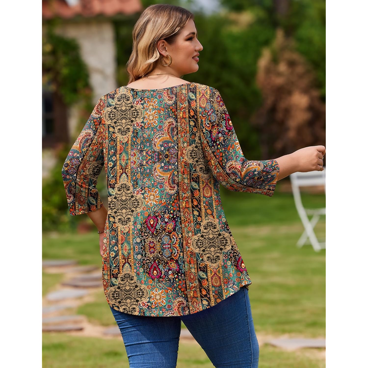 IN'VOLAND Plus Size Tops for Women 3/4 Sleeve Loose Shirts to Wear with Leggings Summer Fall 2025 Clothes