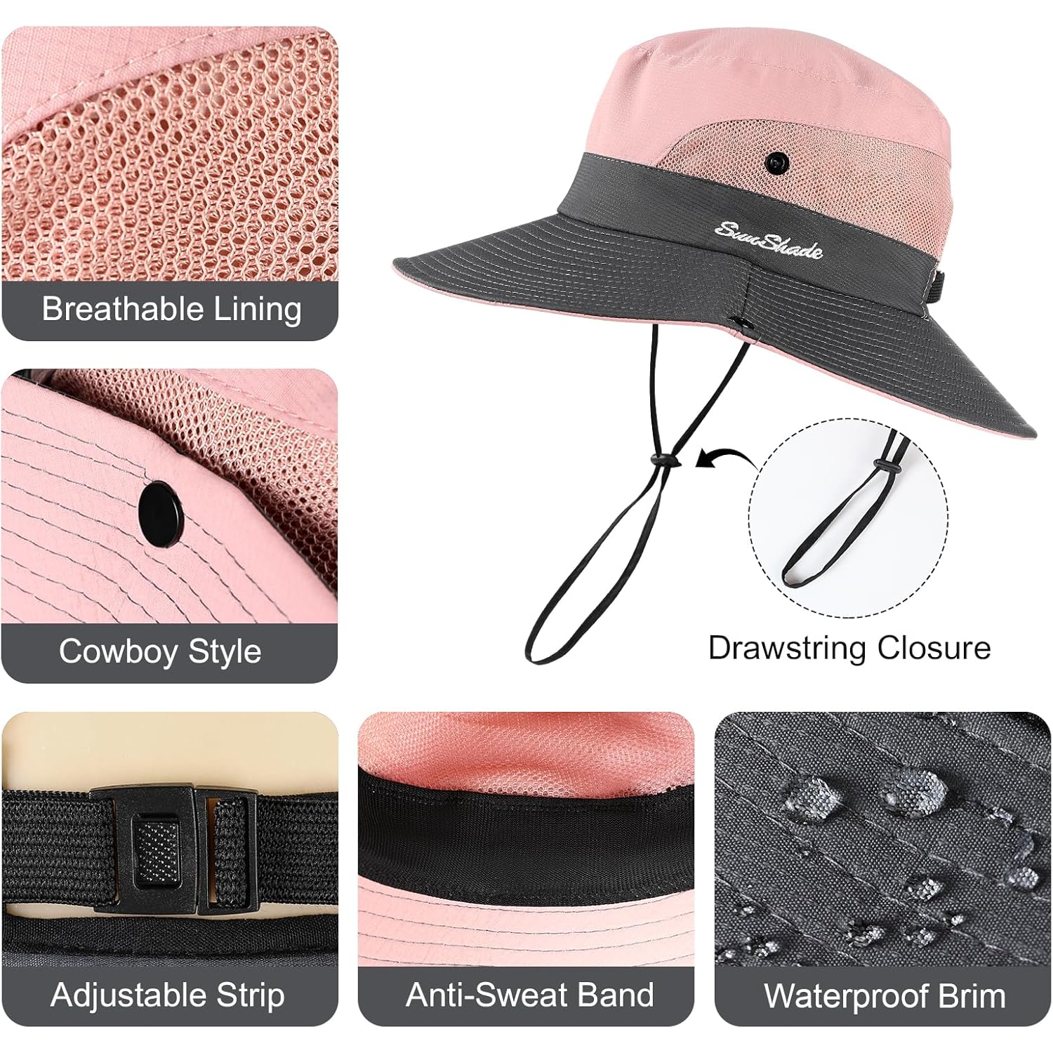 Womens Sun Hat - Sun Hats for Women with Ponytail Hole, Foldable Wide Brim Cooling Mesh Beach Fishing Hat for Outdoor