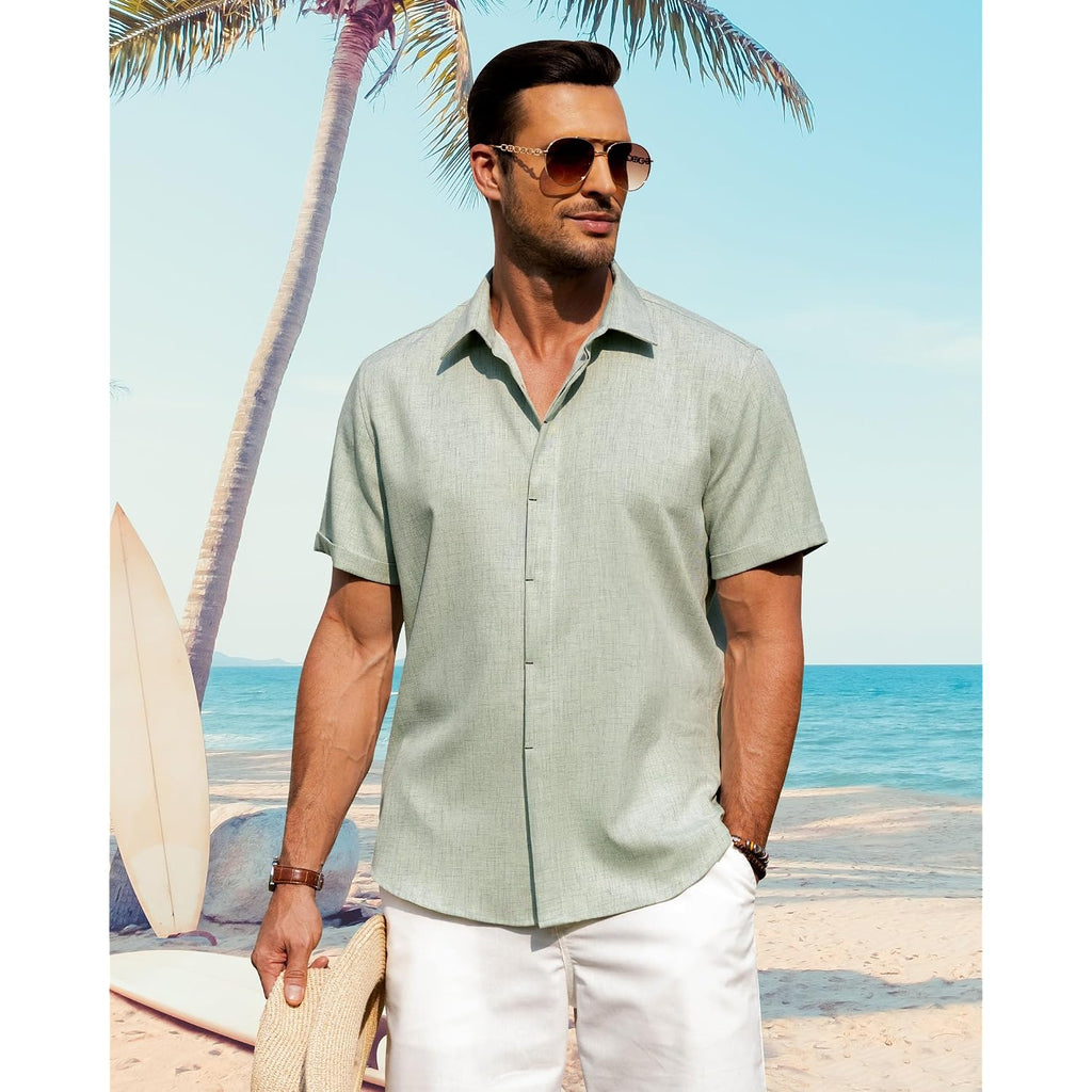 J.Ver Men'S Linen Shirts Casual Short Sleeve Button Down Shirt Beach Vacation Cruise Summer Wedding Cotton Tops