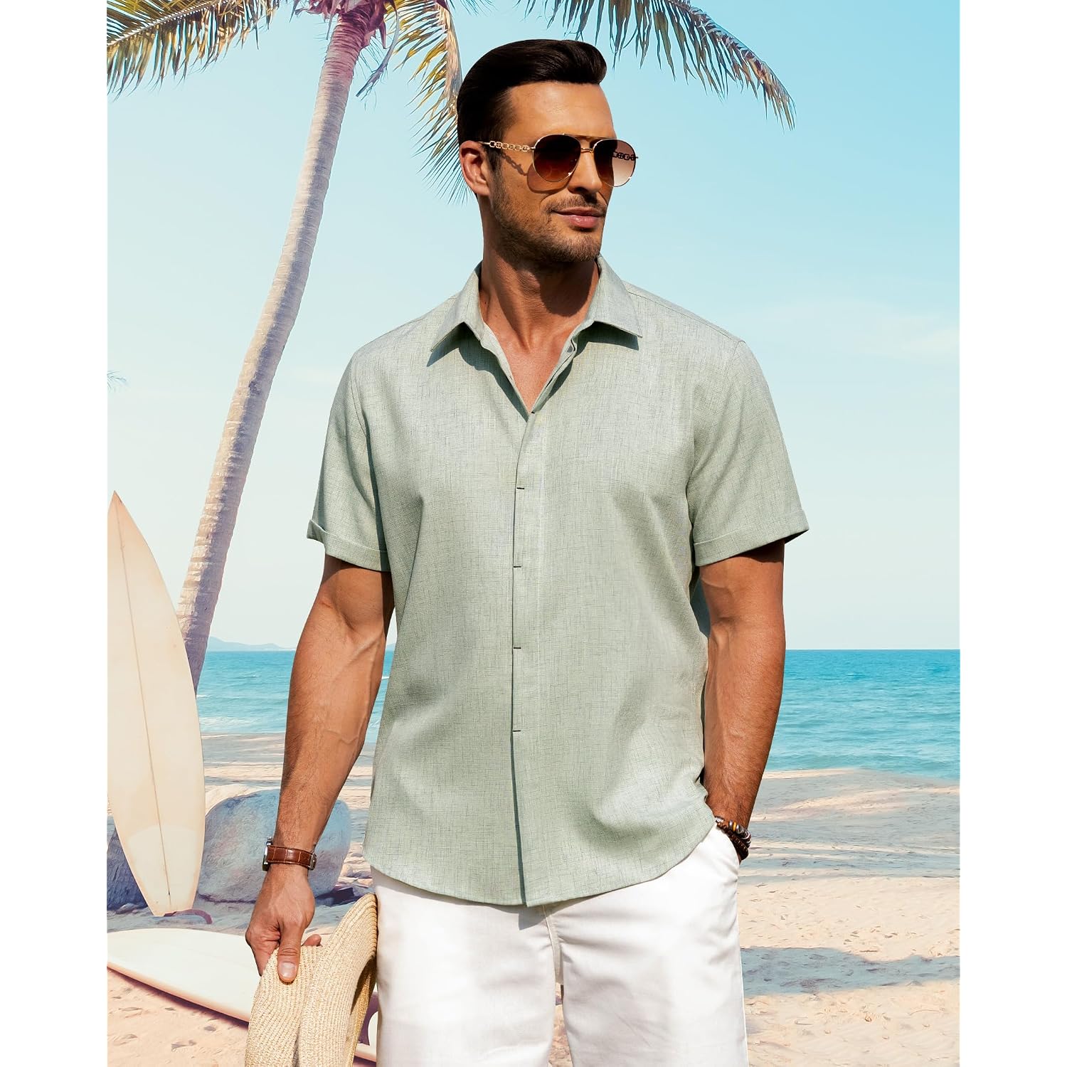 J.Ver Men'S Linen Shirts Casual Short Sleeve Button Down Shirt Beach Vacation Cruise Summer Wedding Cotton Tops