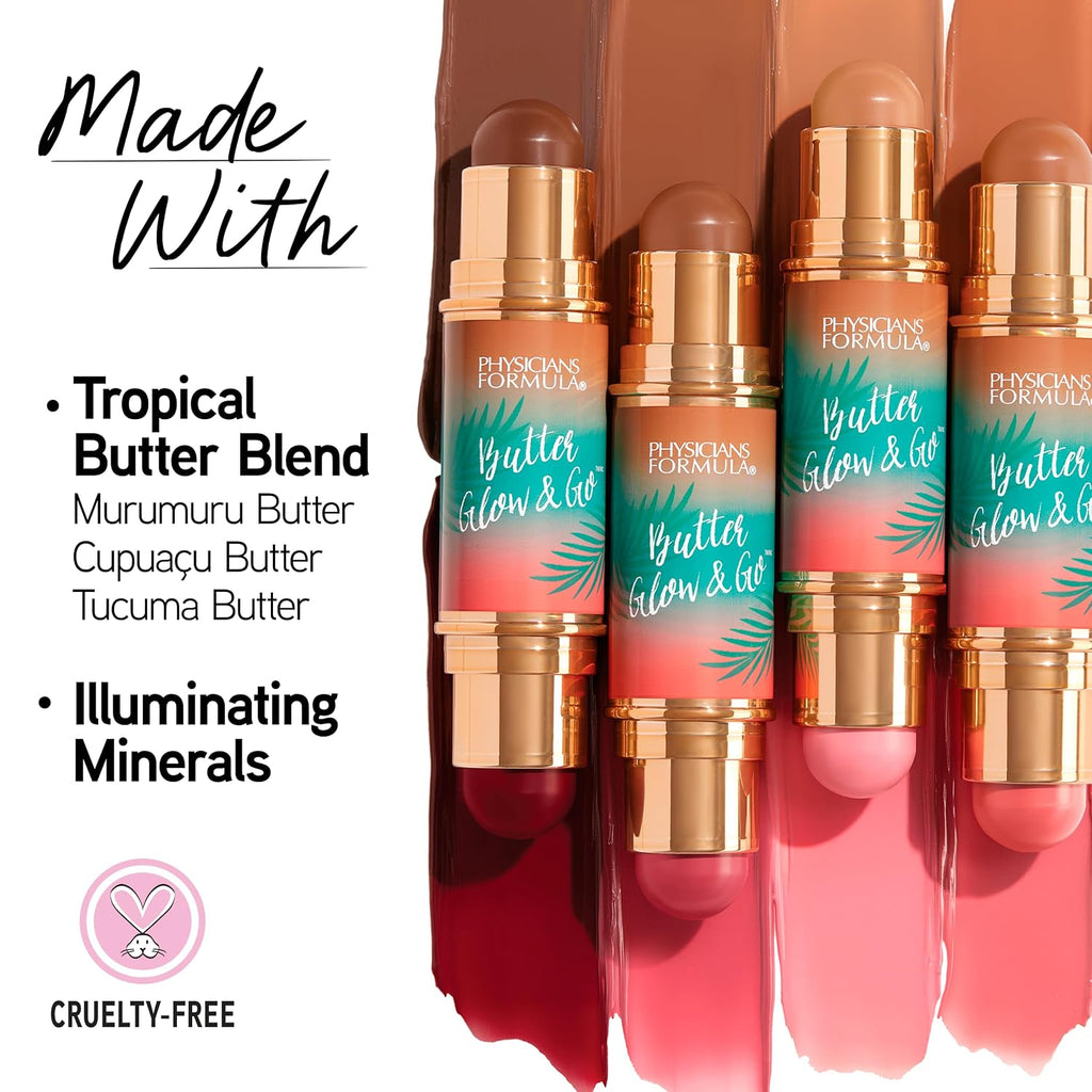 Physicians Formula Butter Glow & Go Multiuse Stick, Ultra-Creamy Radiant Finish Formula With Murumuru Butter, Vegan & Cruelty-Free- Berry Tan