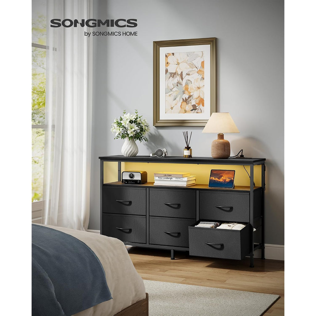 Songmics Bellah Collection - Dresser For Bedroom, Chest Of Drawers, Tv Stand For Tvs Up To 55 Inches, Living Room, Closet, 6 Drawers And 1 Shelf, Modern, Ink Black Ulgs833Bh02S