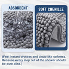 Grandaily Chenille Striped Bathroom Rugs 30x20, Extra Thick and Soft Absorbent Bath Mats, Rubber Backing, Plush Shaggy Shower Carpet, Machine Wash Dry, Bath Rug for Bathroom, Grey