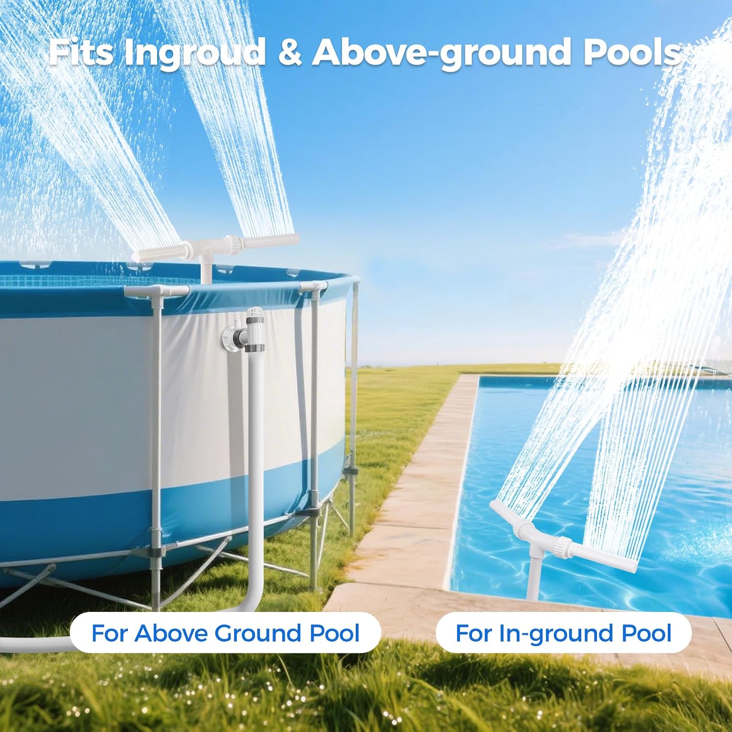 Water-Fountain Dual Spray Swimming-Pool-Accessories - Upgrade Above/Inground Waterfall Cooler, Adjustable 2 In 1 Nozzle, High Pressure Pond Aerator, Garden Sprinkle Feature Outdoor Décor