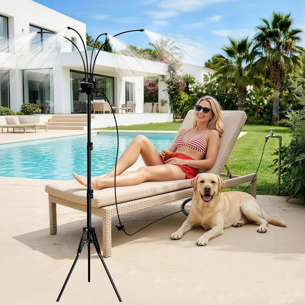 5.3Ft Standing Misters For Outside Patio,Misting Cooling System With 26.5Ft Water Line & 6 Brass Nozzles,Adjustable Height Portable Water Mister For Patio, Bbq, Pool, And Water Activities