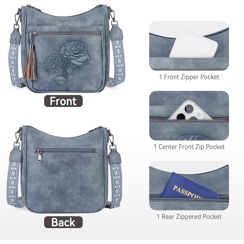 Crossbody Bags For Women Trendy Vegan Leather Hobo Purses Embossed Shoulder Handbag Lightweight Travel Purse