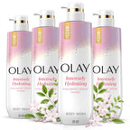 Olay Body Wash For Women, Intensely Hydrating, Hyaluronic Acid Serum Complex, Renews Moisture, Free Of Parabens & Phthalates, Vitamin B3 Lameller Technology, For All Skin Types, 20 Fl Oz (Pack Of 4)
