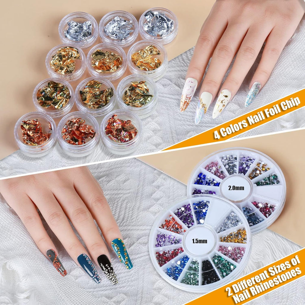Teenitor Nail Pen Designer, Stamp Nail Art Tool with 15pcs Nail Painting Brushes, Nail Dotting Tool, Nail Foil, Manicure Tape, Color Rhinestones for Nails Pink
