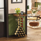 X-Cosrack Wine Rack Freestanding Floor, Mini Bar Table Wine Holder Stand Liquor Cabinet With Glass Holder Wood Tabletop 14 Bottles Floor Wine Storage For Home Bar Kitchen Living Room