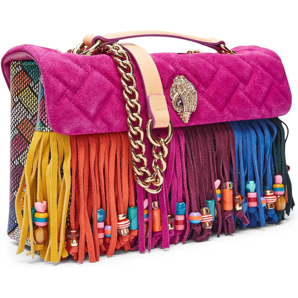 KURT GEIGER LONDON Kensington Leather Fringe Shoulder Bag | Double chain strap, Magnetic closure, Bead accent