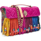 KURT GEIGER LONDON Kensington Leather Fringe Shoulder Bag | Double chain strap, Magnetic closure, Bead accent