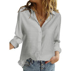 Women’s Linen Button Down Work Shirts Long Sleeve Solid Blouses