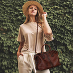 Iswee Genuine Leather Satchel Tote Bag Top Handle Handbag Designer Shoulder Bag Large Capacity Cross Body Bag