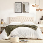 Tufted Upholstered Headboard Queen Size, Sturdy And Durable Solid Wood Bed Headboard, Fabric Headboard Adjustable Height From 37” To 51”, Modern Button Diamond Design Head Board, Beige