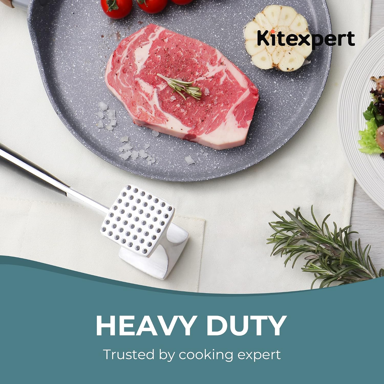 Kitexpert Meat Tenderizer Hammer With Comfortable-Grip Handle, Dual-Side Mallet For Kitchen, Heavy Duty Pounder For Tenderizing Steak, Beef And Fish