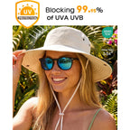 FURTALK Sun Hats for Women Ponytail UV Protection Beach Summer Hat Wide Brim Packable Cowboy Hat Beige